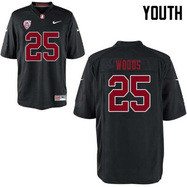 Youth #25 Justus Woods Stanford Cardinal College Football Jerseys Sale-Black - Click Image to Close